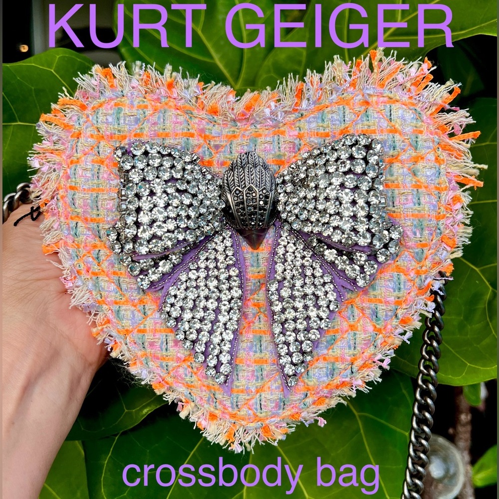 Kurt Geiger London Crystal Bow Crossbody bag orange purple heart